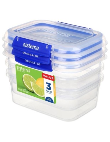 Boîtes alimentaires rectangulaires Sistema Klip It Plus 1L (lot de 3)