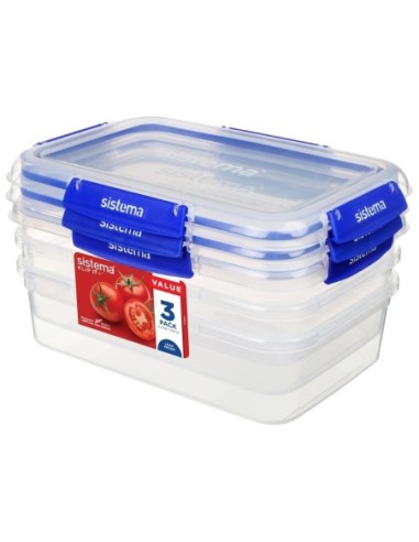 Boîtes alimentaires rectangulaires Sistema Klip It Plus 2,2L (lot de 3)