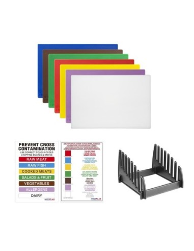 Set de 7 planches à découper basse densité Hygiplas épaisseur 10mm avec support et poster